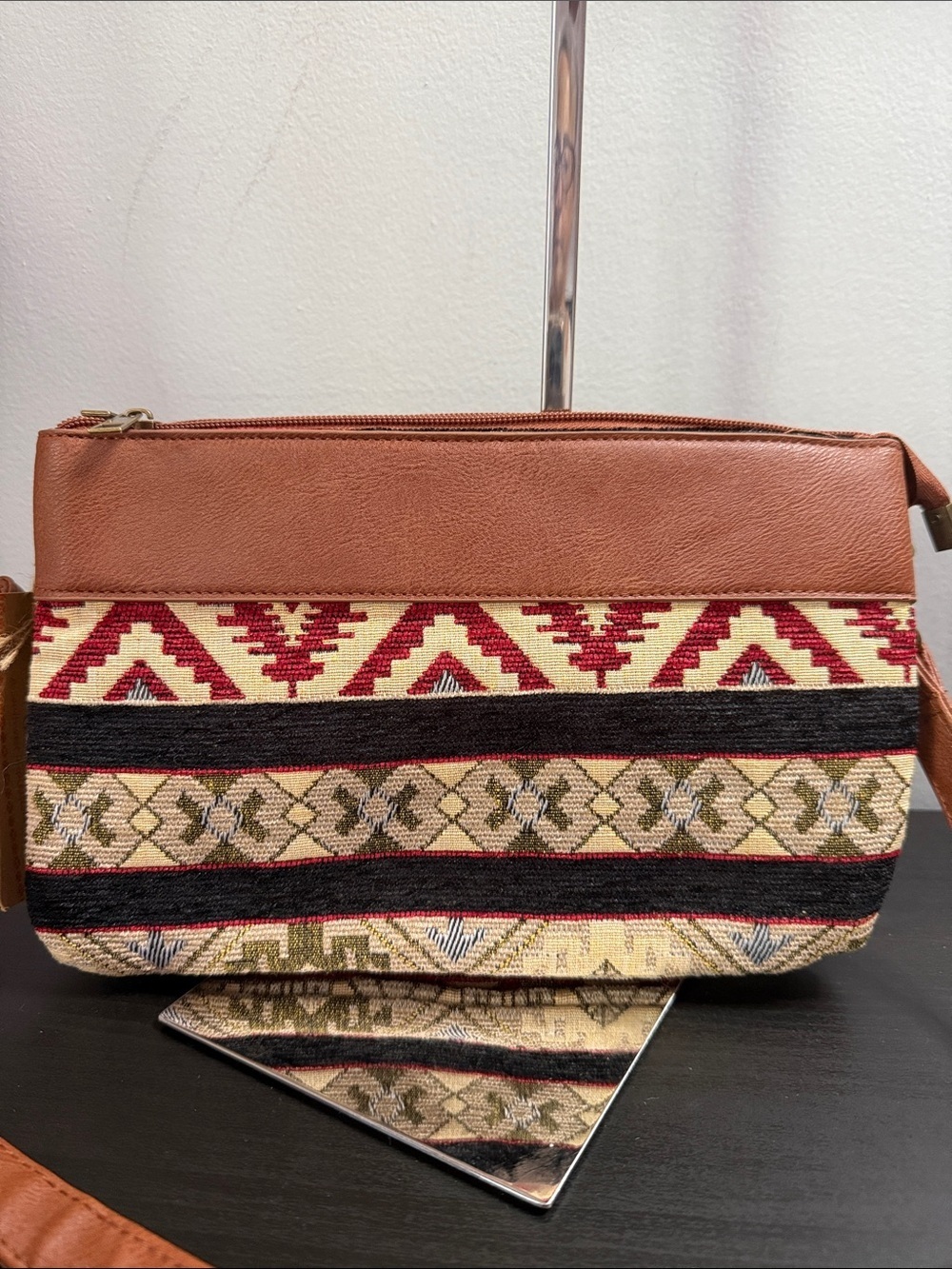 Canyon Sky NWT Brown and Red Patterned Crossbody Bag